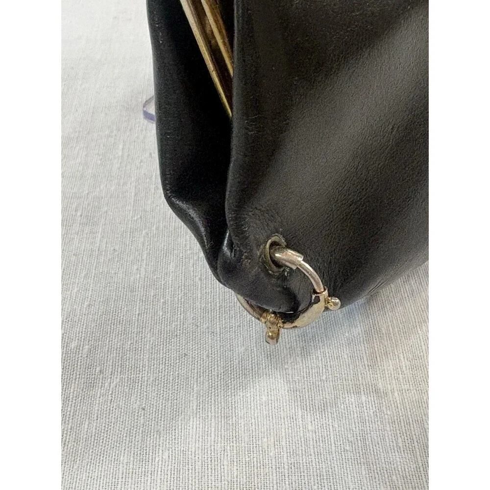 Vintage Black Leather Kisslock Clutch Wallet
